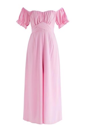 Vestido con hombros descubiertos (rosado)